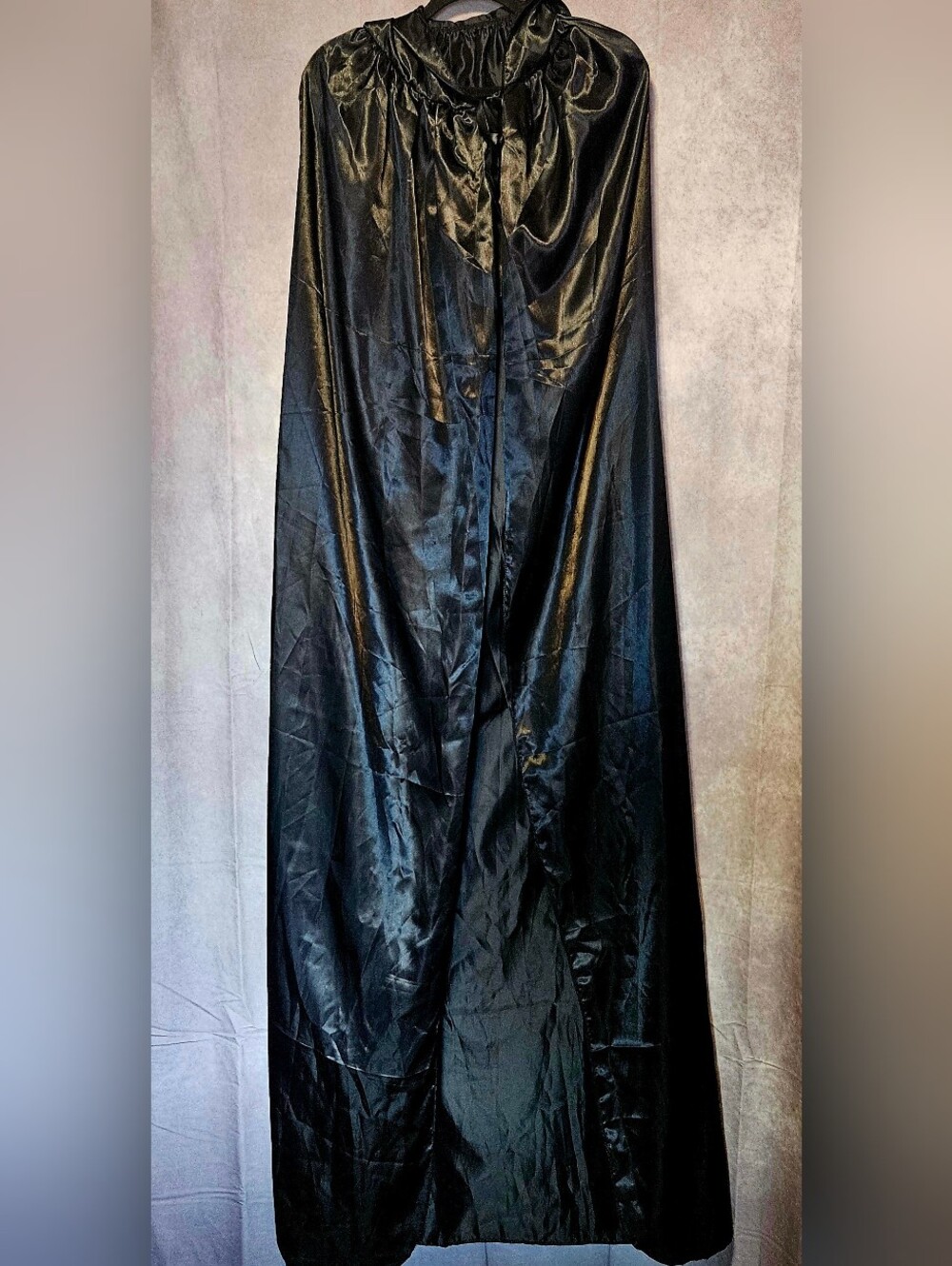 Black Satin Hooded Cloak Cape Long Adult Halloween Costume Vampire Witch Cosplay